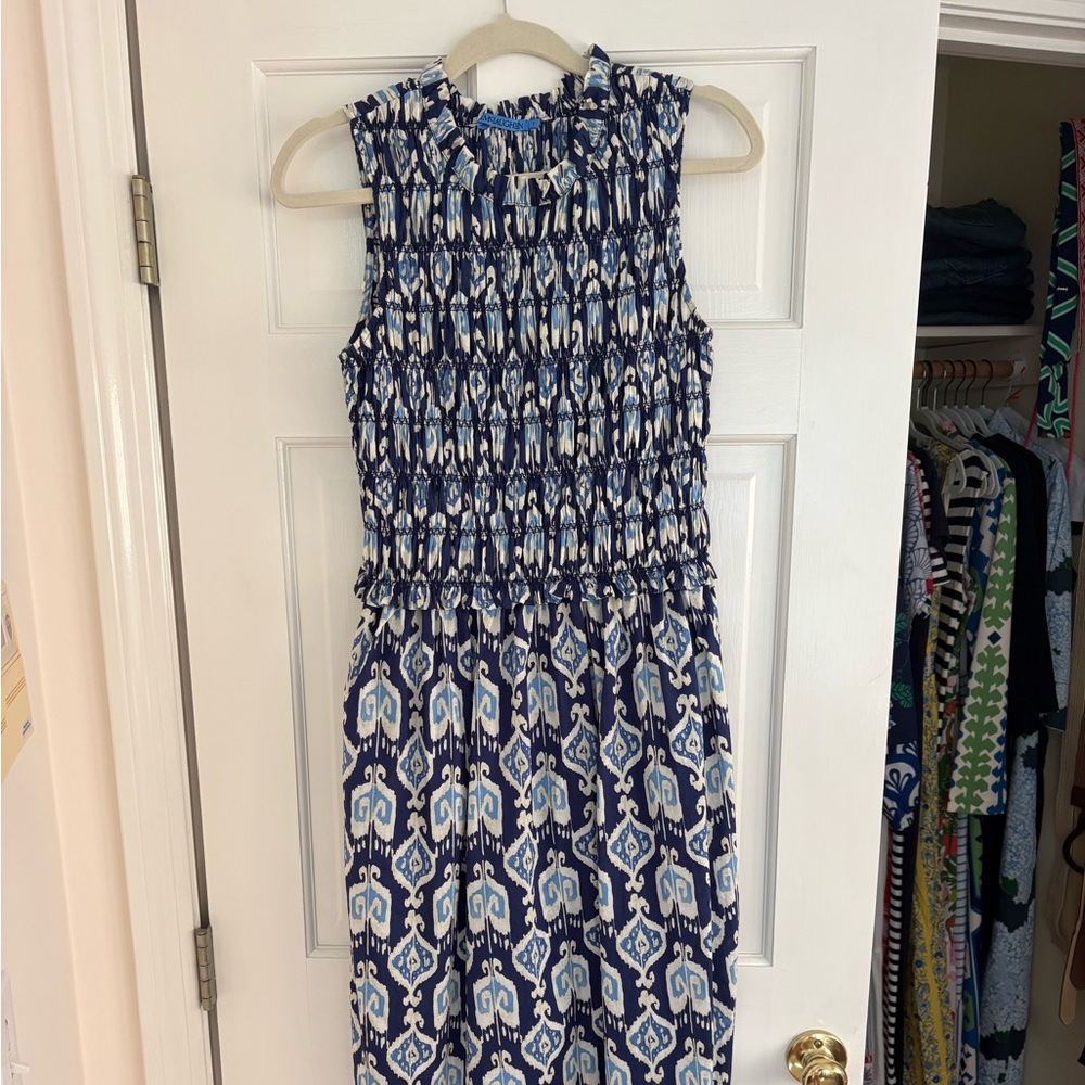 J. McLaughlin Navy and White Ikat Maxi Dress